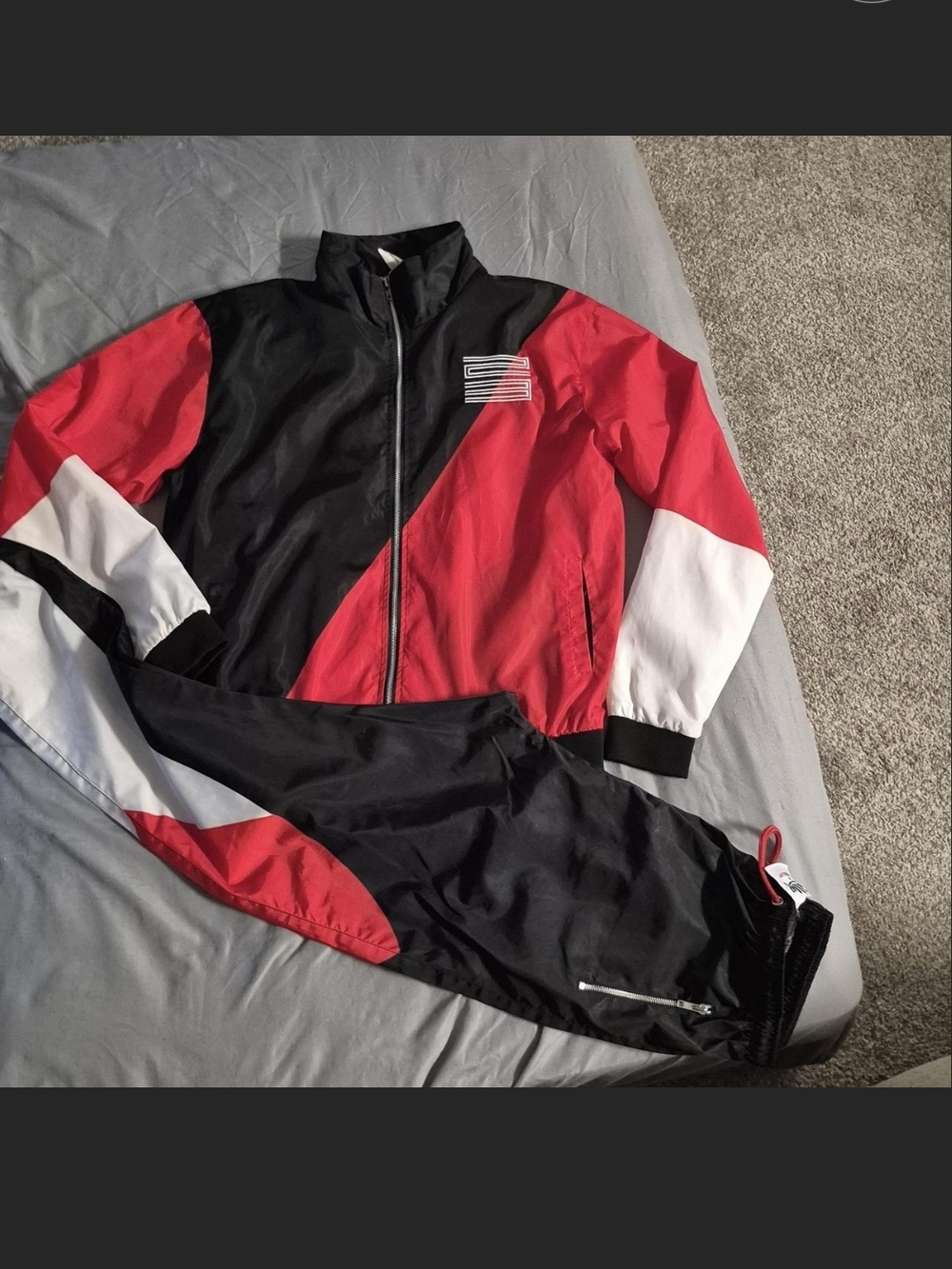 Men's Red, Black & White Colorblock Track Jacket - Sporty Zip Front